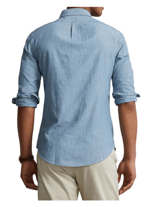 Camicia da uomo in denim di cotone colore indaco chiaro POLO RALPH LAUREN | 710548538001